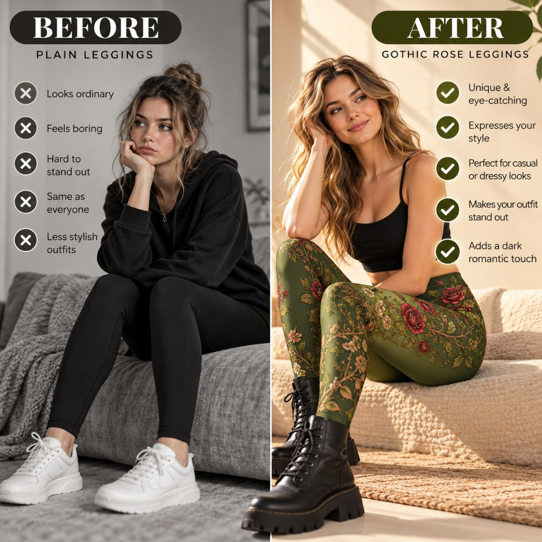 Gothic Rose Leggings | Women's Floral Pants | Dark Romantic Botanical Print | Alternative Halloween Fashion