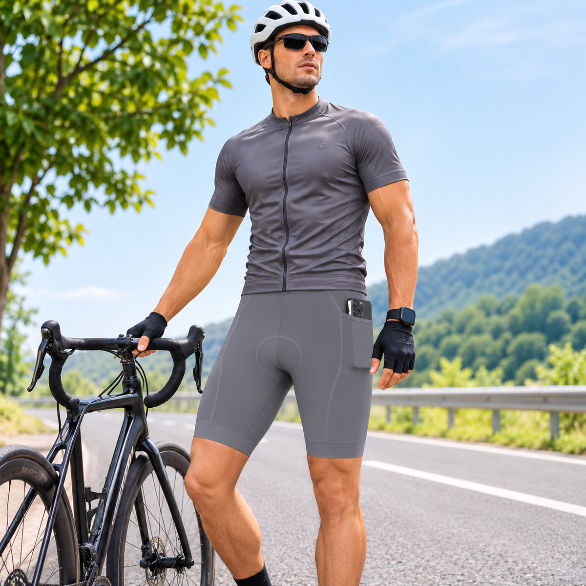 Men's Padded Cycling Shorts with Side Pockets, Breathable Quick Dry Bike Shorts for Road and Mountain Riding  Copy Title