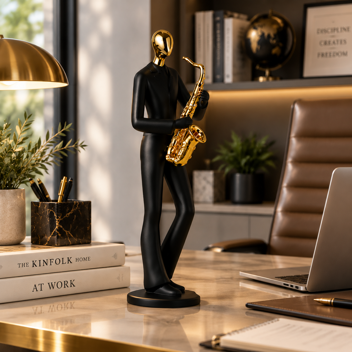 Abstract Musician Sculpture Statue | Modern Character Figurine | Home Decor Accent | Living Room Shelf Ornament | Office Desk Decoration