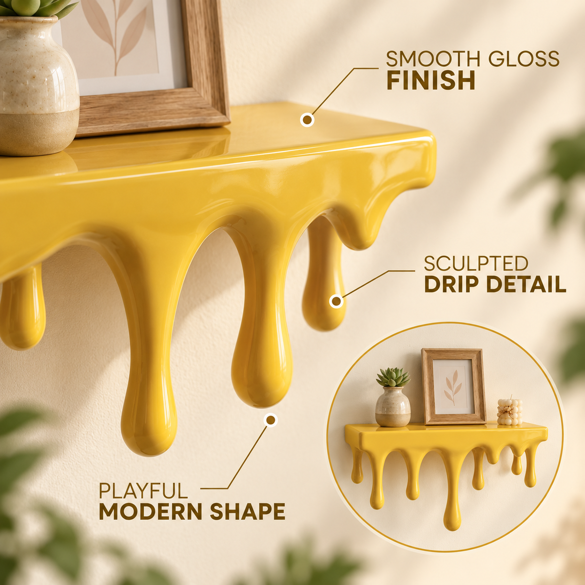 Melting Wall Shelf | Drip Floating Display Ledge | Modern Decorative Plant Holder | Artistic Bedroom Decor