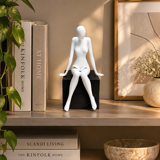 Abstract Sitting Figure Sculpture | Resin Home Decor Statue | Modern Desk Ornament | Minimalist Room Accent | Creative Shelf Decoration