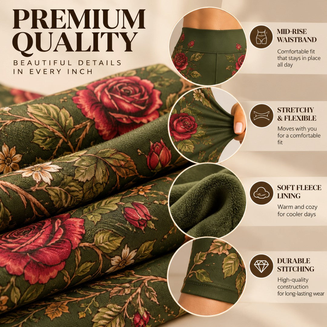 Gothic Rose Leggings | Women's Floral Pants | Dark Romantic Botanical Print | Alternative Halloween Fashion