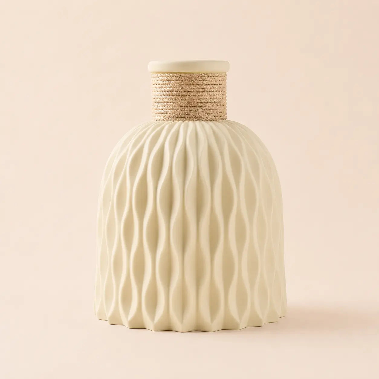 Textured Plastic Vase | Twine Wrapped Flower Holder | Water Wave Table Decor | Minimalist Shelf and Living Room Accent Jumartins