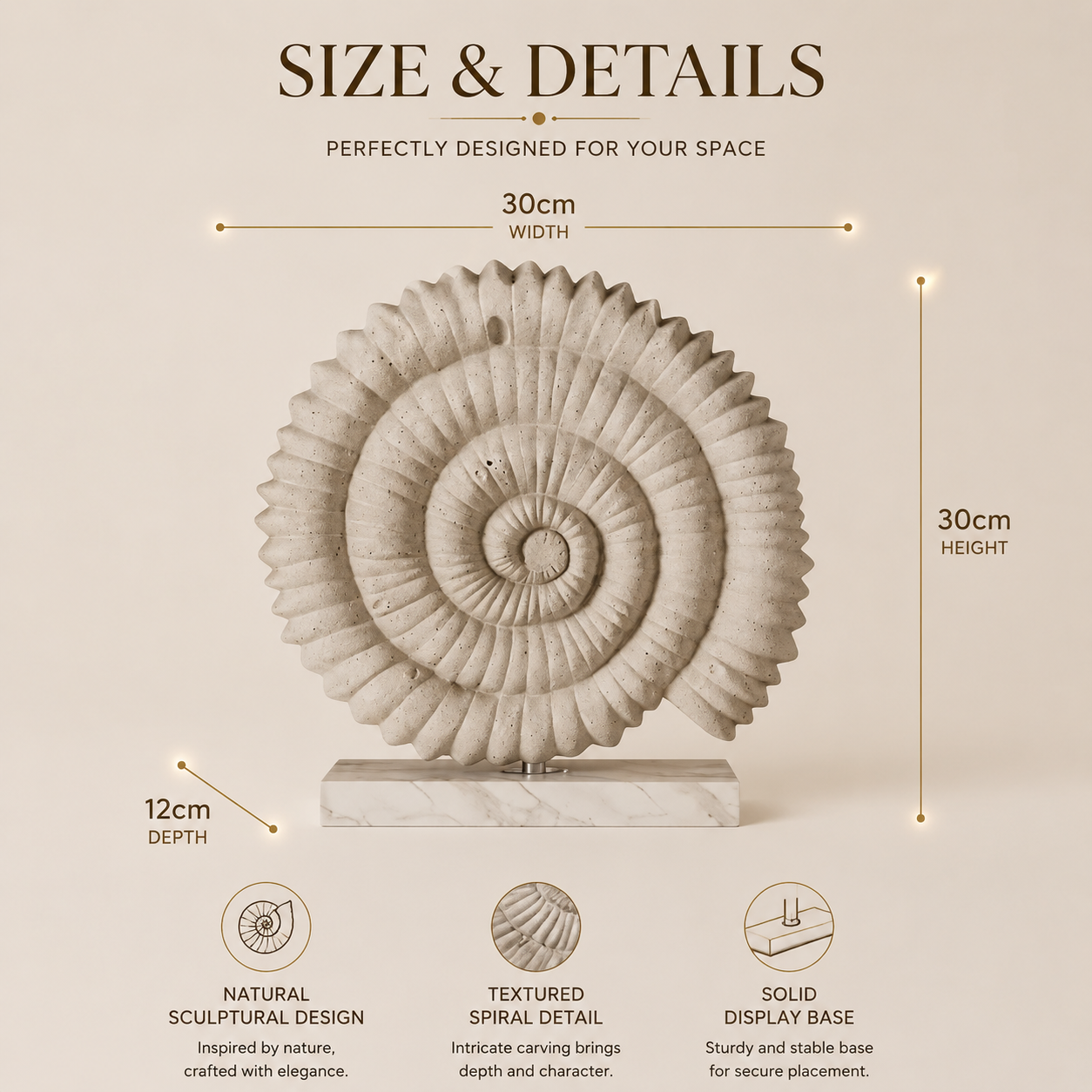Spiral Shell Figurine Decor | Sea Shell Statue Ornament | Coastal Home Accent | Resin Shell Sculpture for Shelf Table Display