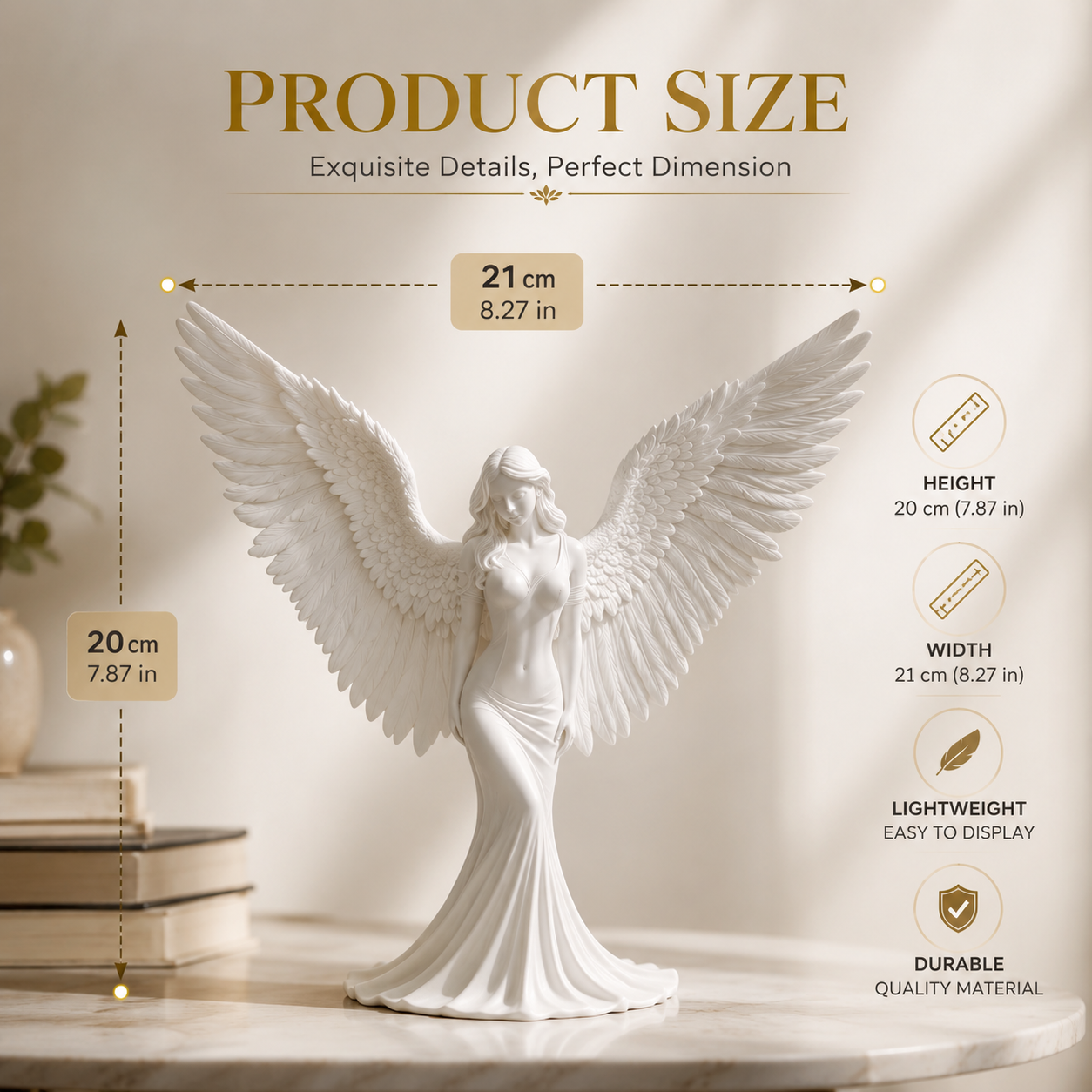 Angel Goddess Figurine | Spiritual Shelf Decor | Winged Desktop Ornament | Peaceful Home Accent | Thoughtful Art Gift | Serene Room Decoration