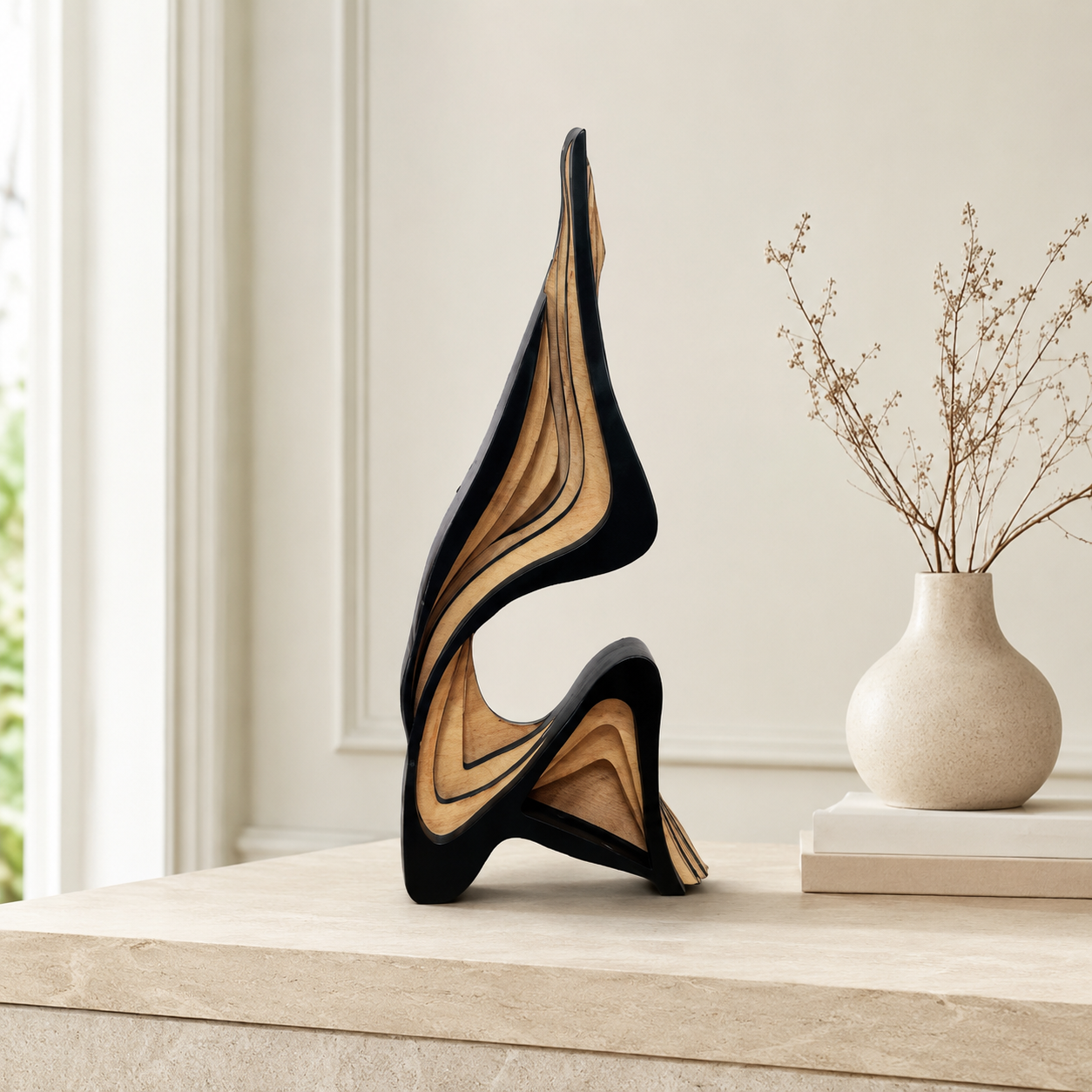 Abstract Wooden Statue | Streamlined Shelf Sculpture | Modern Desktop Ornament | Home Room Decor