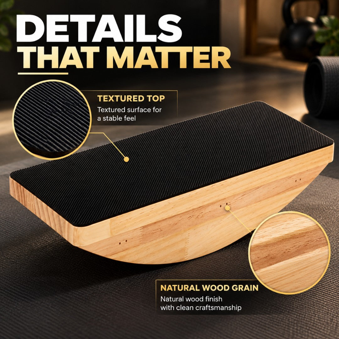 Wooden Balance Board | Non-Slip Wobble Rocker | Core Training Equipment | Standing Desk Balance Trainer | Yoga & Pilates