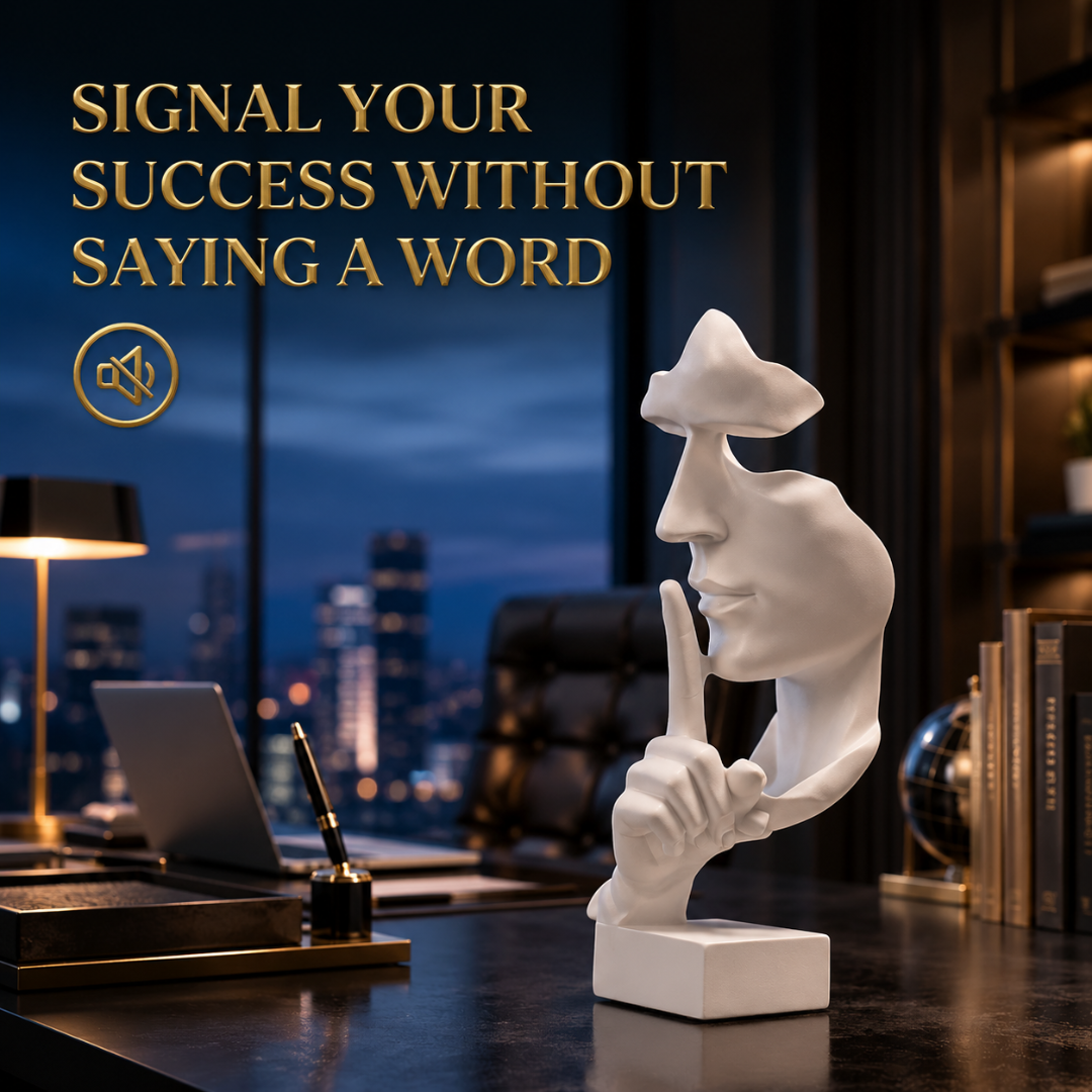 Thinker Statue – Luxury Office Decor, Abstract Face Sculpture, Modern Resin Figurine, Silence Is Gold Art, Studio Desk Ornament, White Home Decoration