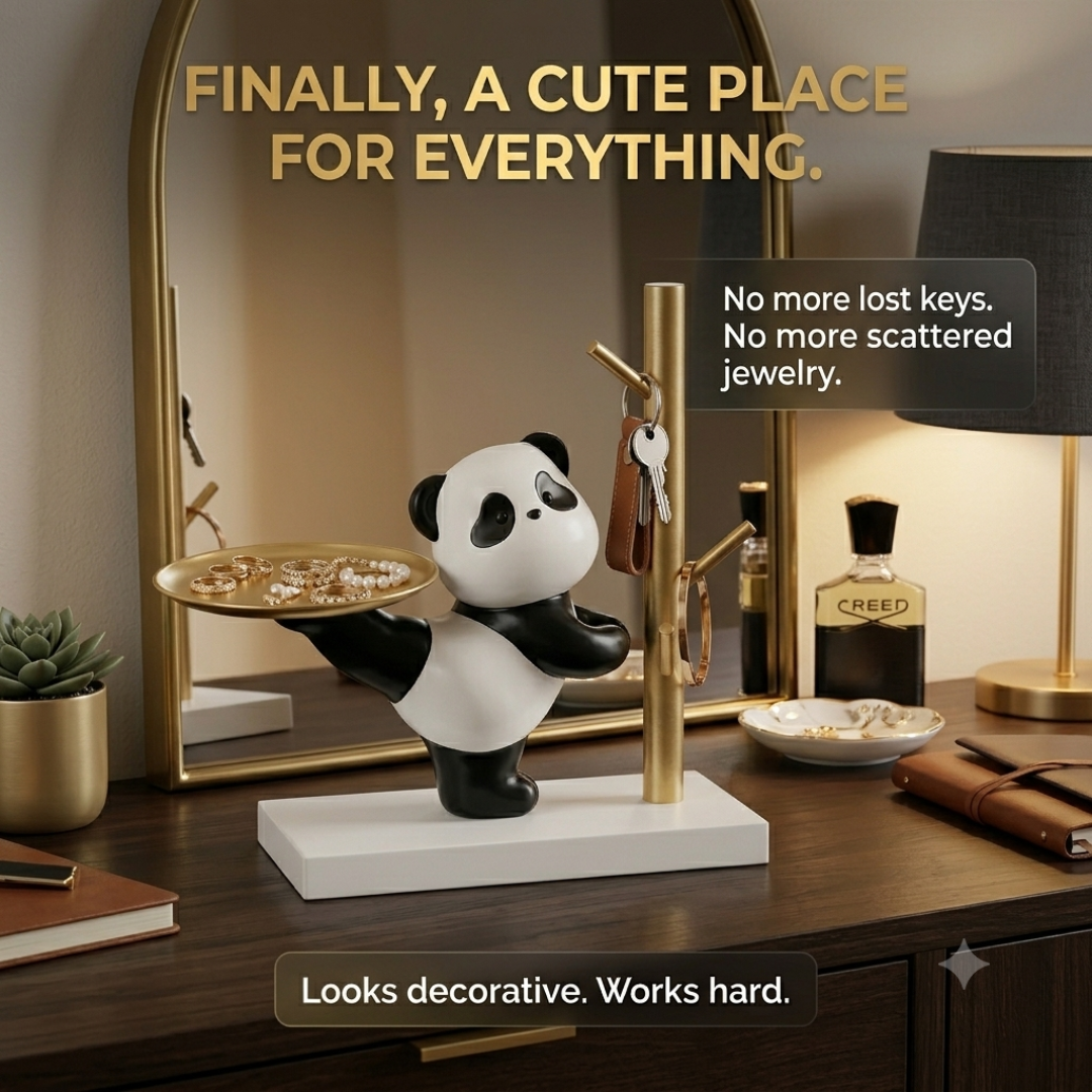 Panda Jewelry Tray & Ring Holder – Cute Gold Key Catchall Dish