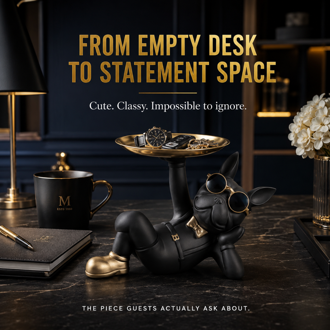 Black Bulldog Statue with Tray – Key Holder, Jewelry Organizer, Luxury Entryway Decor, Office Desk Accessory, Modern Home Accent Gift