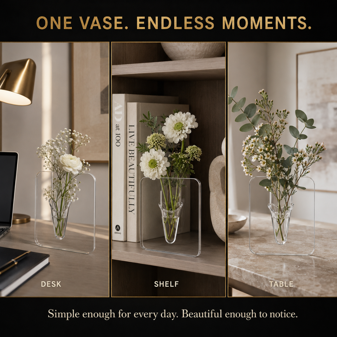 Clear Acrylic Frame Flower Vase – Modern Art Vase for Home & Desk Decor