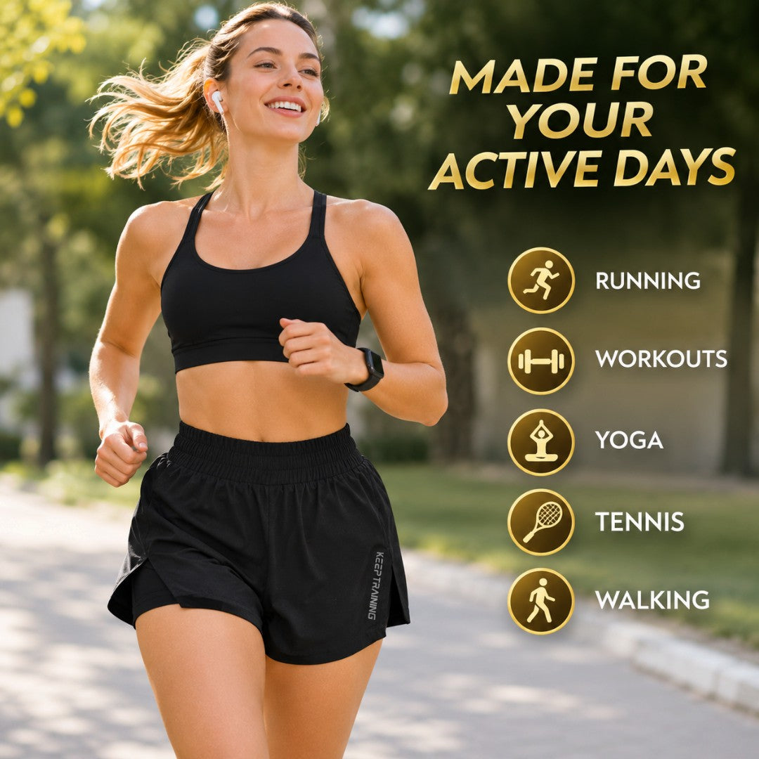 Womens High Waisted Running Shorts | 2 in 1 Athletic Workout Shorts | Gym Fitness Tennis Activewear