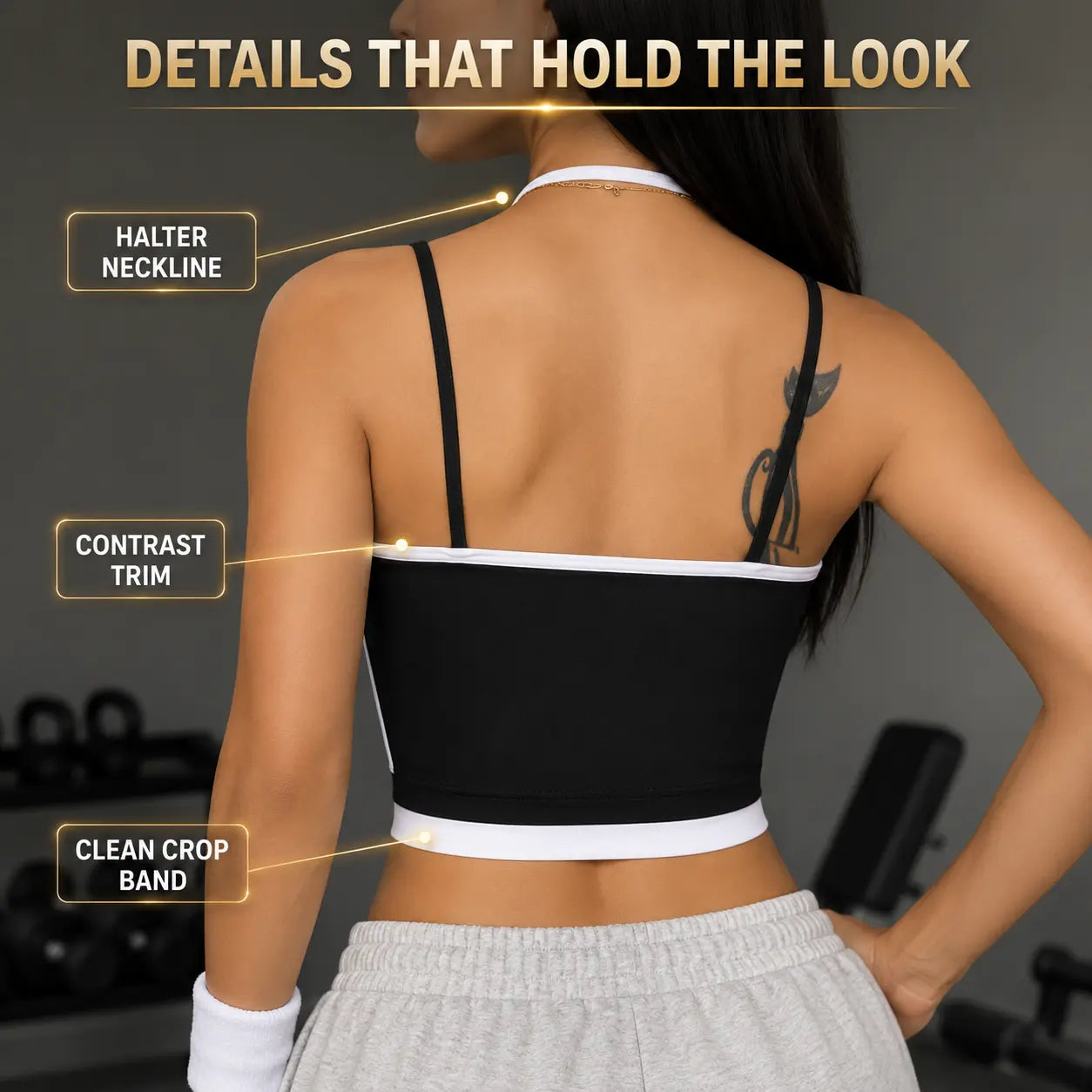 Colorblock Halter Sports Crop Top | Contrast Trim Fitness Vest | Scoop Neck Workout Tank | Running Yoga Gym Wear Jumartins