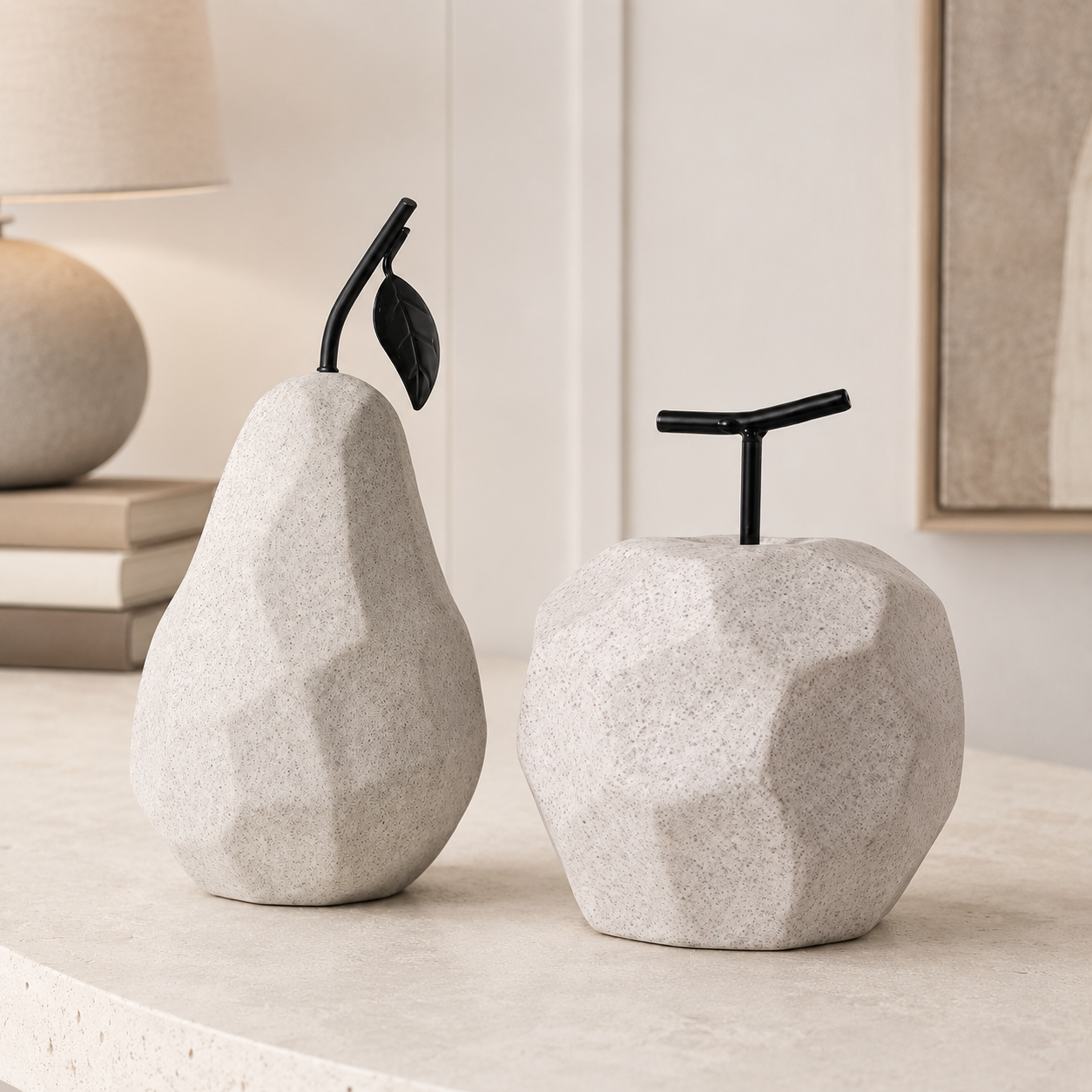 Apple Pear Resin Decor | Geometric Fruit Statue | Modern Desktop Accent | Shelf Table Home Display