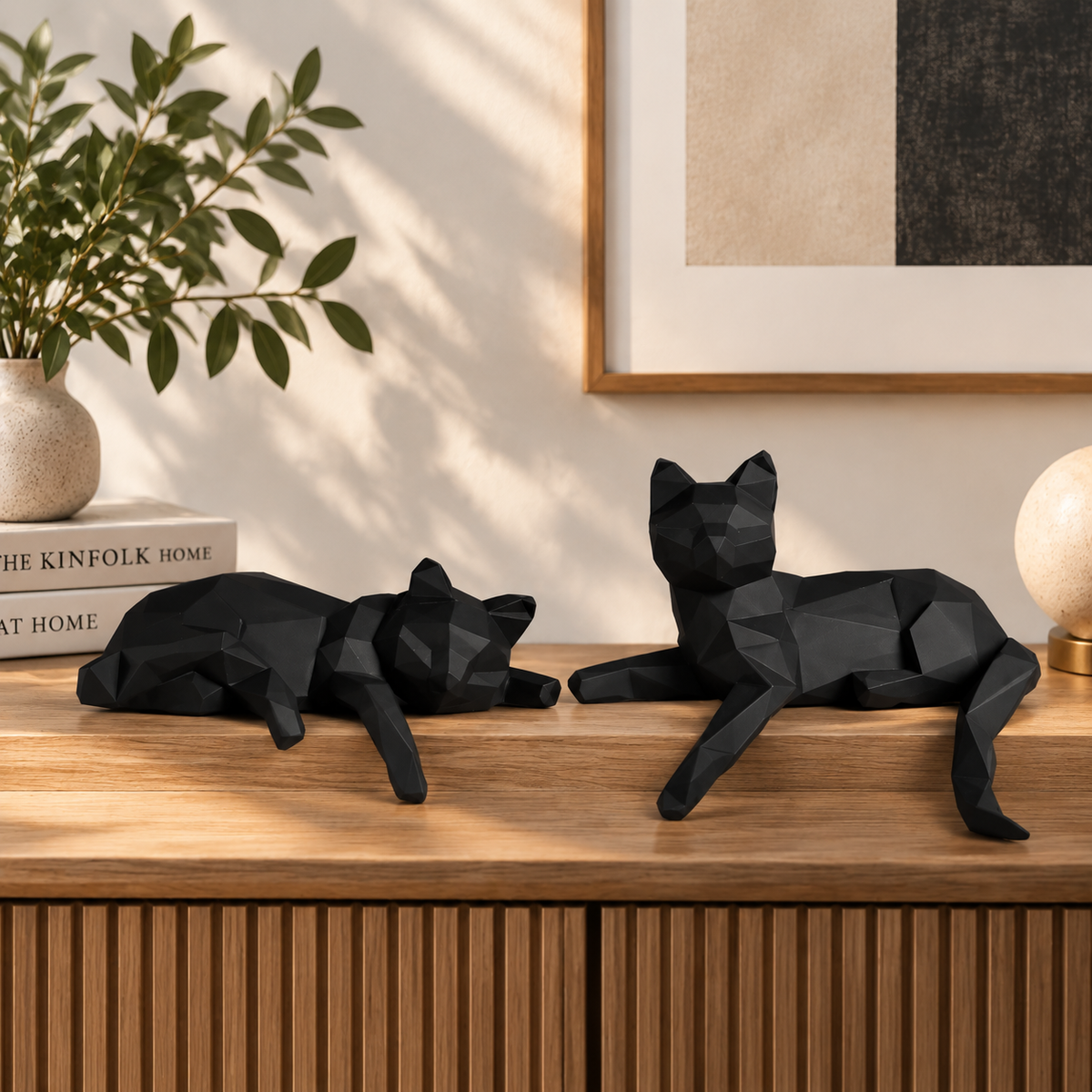 Geometric Cat Sculpture Set | Lazy Cat Figurines | Resin Cat Decor | Modern Animal Statue | Shelf Desk Living Room Decoration | Cat Lover Gift
