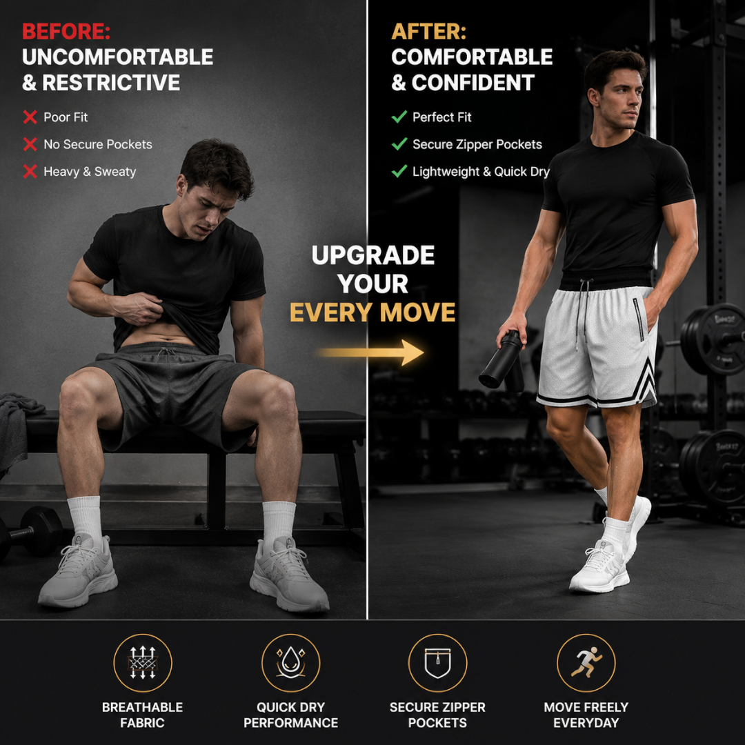 Men Athletic Shorts | Zipper Pocket Gym Shorts | Breathable Quick Dry Sportswear | Drawstring Training Shorts | Casual Workout Summer Wear