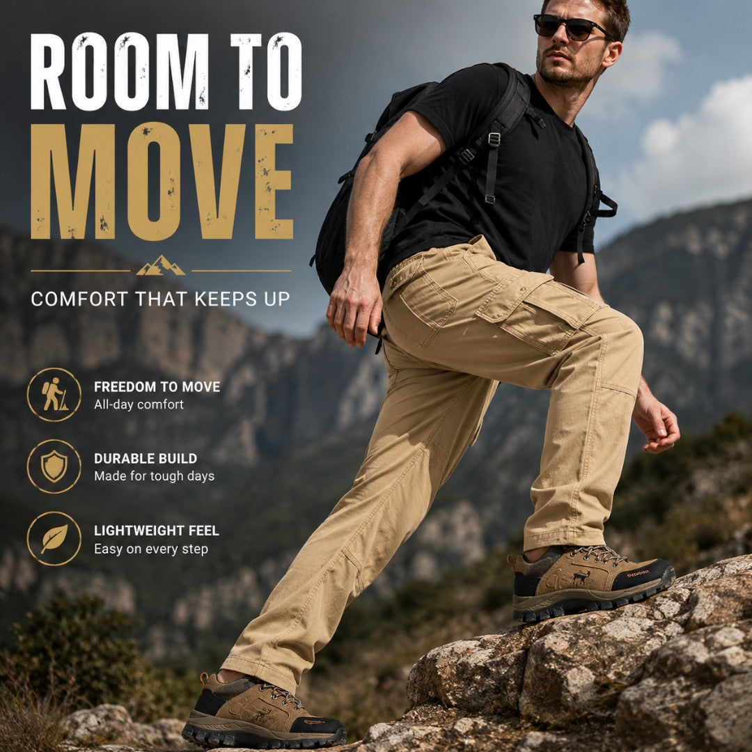 Men's Cargo Pants | Large Pocket Loose Fit Trousers | Outdoor Work Pants | Elastic Waist Utility Pants | Casual Hiking Bottoms