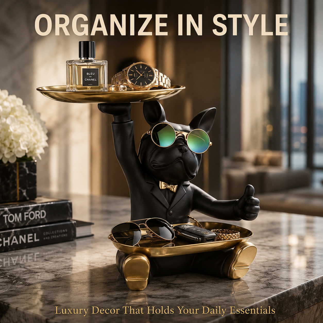 Resin Dog Tray Organizer | Key Holder Figurine | Entryway Catchall Dish | Vanity Sundries Storage | Funny Dog Statue Decor
