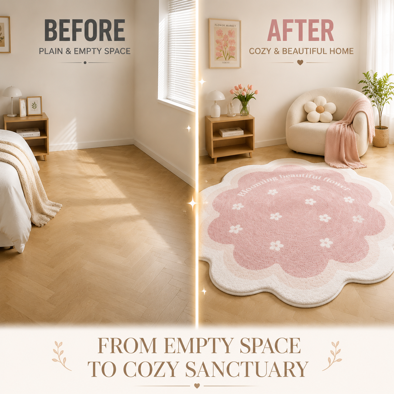 Flower Shaped Area Rug | Soft Plush Bedroom Carpet | Cute Floral Floor Mat | Cozy Living Room Decor | Irregular Home Accent