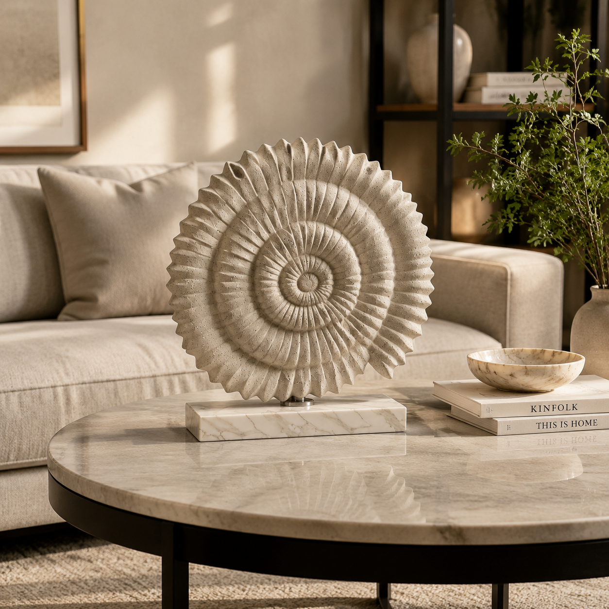 Spiral Shell Figurine Decor | Sea Shell Statue Ornament | Coastal Home Accent | Resin Shell Sculpture for Shelf Table Display