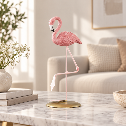 Pink Flamingo Resin Figurine Desk Ornament | Flamingo Table Decor | Living Room Desktop Accent | Cute Home Decoration