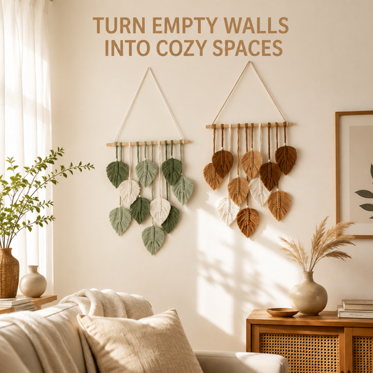 Leaf Macrame Wall Hanging | Boho Wall Tapestry Decor | Handmade Style Home Accent | Living Room Wall Decoration | Aesthetic Gift Idea
