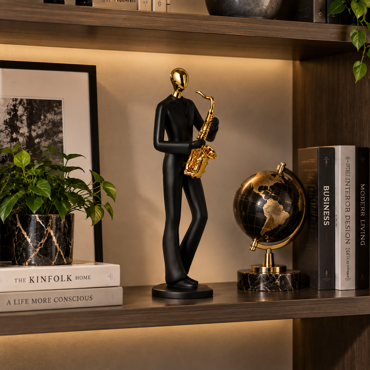 Abstract Musician Sculpture Statue | Modern Character Figurine | Home Decor Accent | Living Room Shelf Ornament | Office Desk Decoration