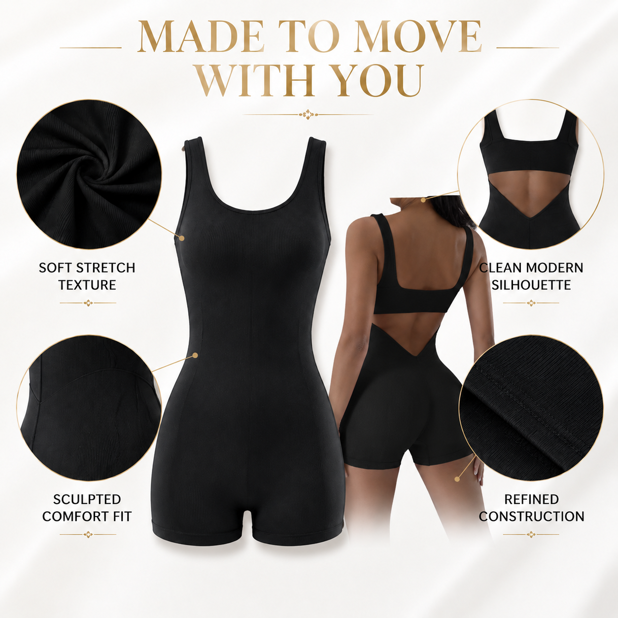 Black Backless Yoga Jumpsuit Women | U Neck Sleeveless Stretch Sports Romper Fitness Bodysuit Workout Outfit