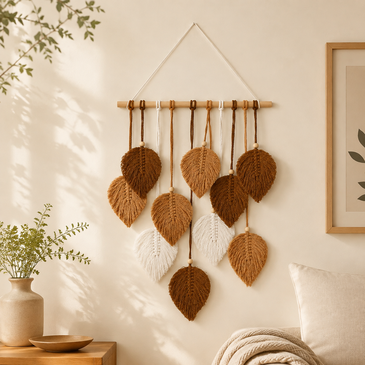 Leaf Macrame Wall Hanging | Boho Wall Tapestry Decor | Handmade Style Home Accent | Living Room Wall Decoration | Aesthetic Gift Idea