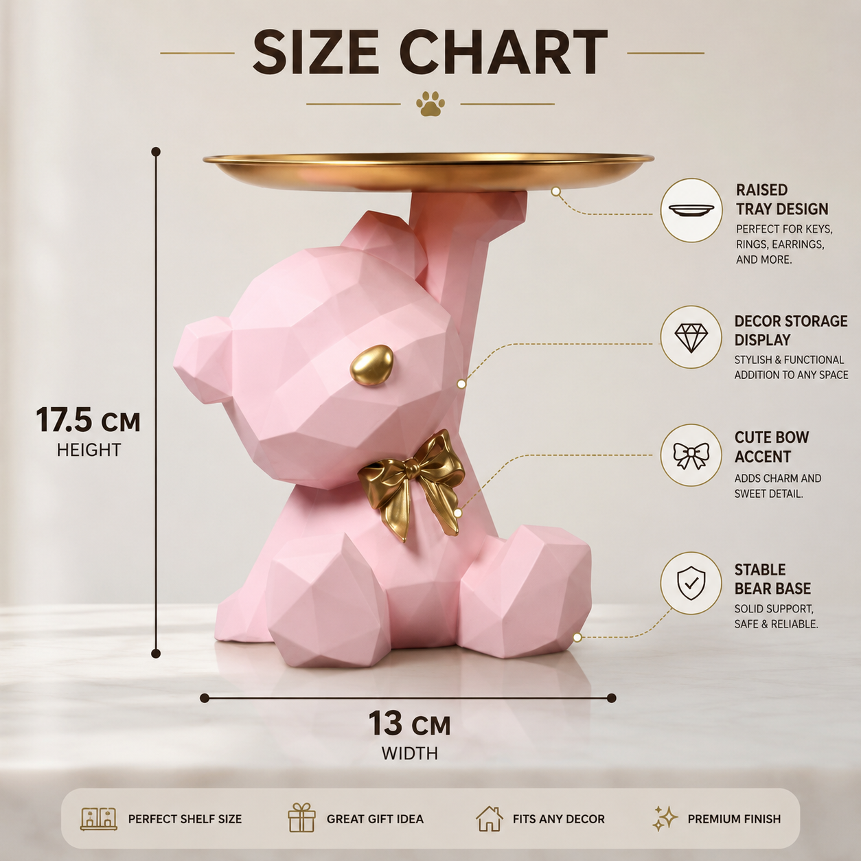 Cute Bear Jewelry Tray Organizer – Aesthetic Vanity Decor, Ring Holder, Key Dish, Small Item Storage for Desk & Nightstand
