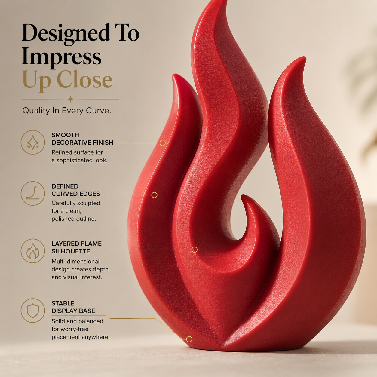 Flame Sculpture Decor | Abstract Fire Figurine | Minimalist Desktop Ornament | Living Room Shelf Accent | Housewarming Gift