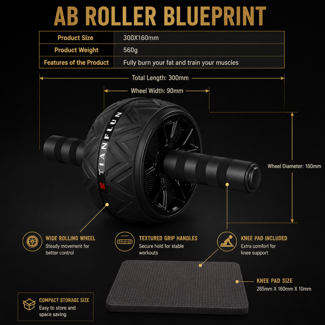 Ab Roller Wheel | Core Workout Trainer | Non Slip Fitness Wheel | Home Gym Ab Exercise Equipment | Compact Training Tool