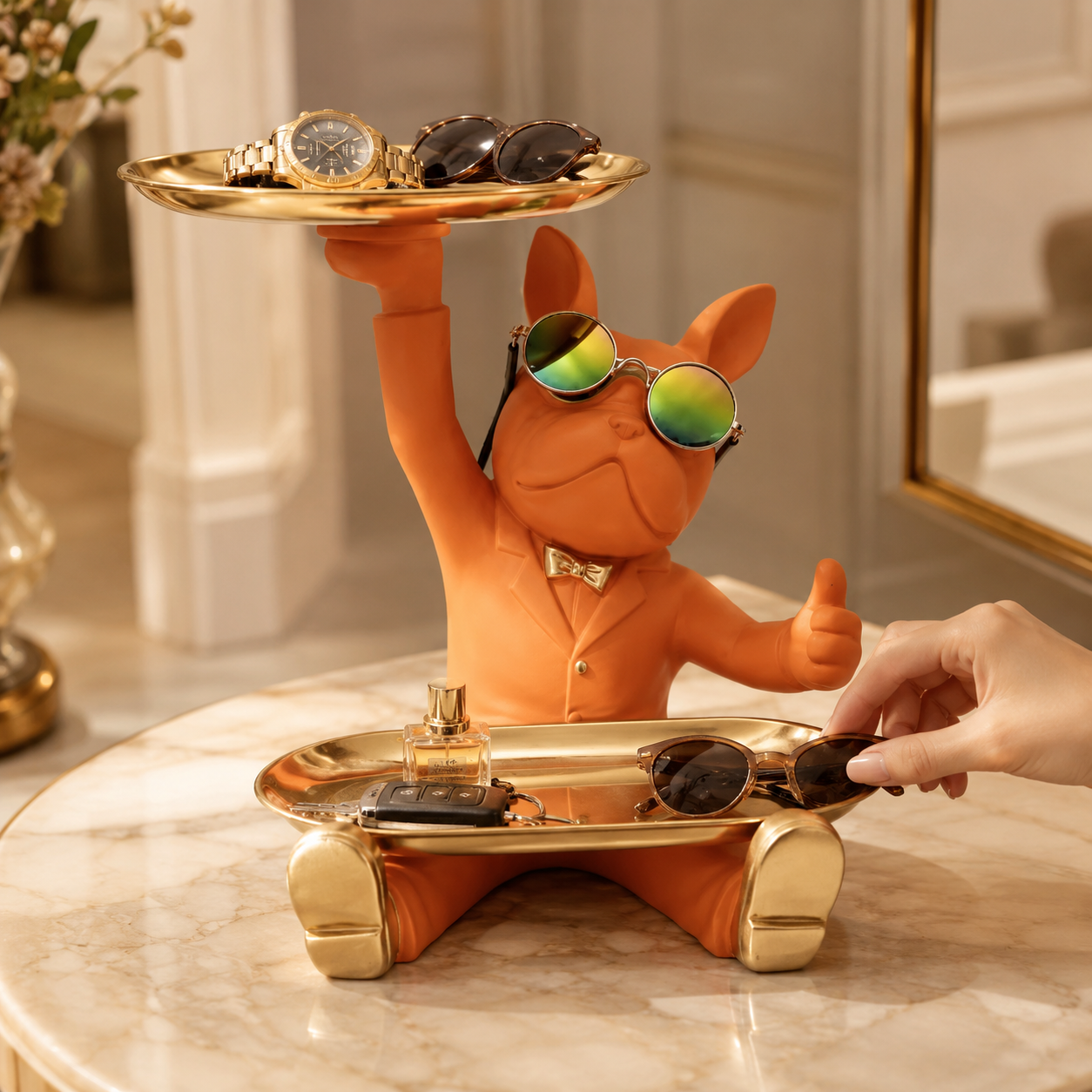 Resin Dog Tray Organizer | Key Holder Figurine | Entryway Catchall Dish | Vanity Sundries Storage | Funny Dog Statue Decor