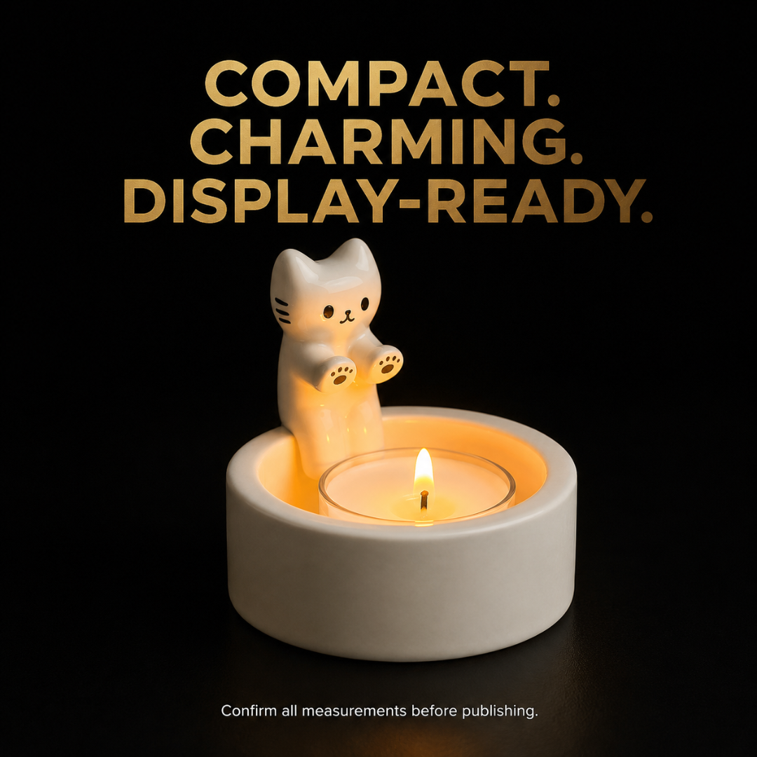 Cute Cat Candle Holder, Ceramic Kitten Decor, Tealight Holder Gift