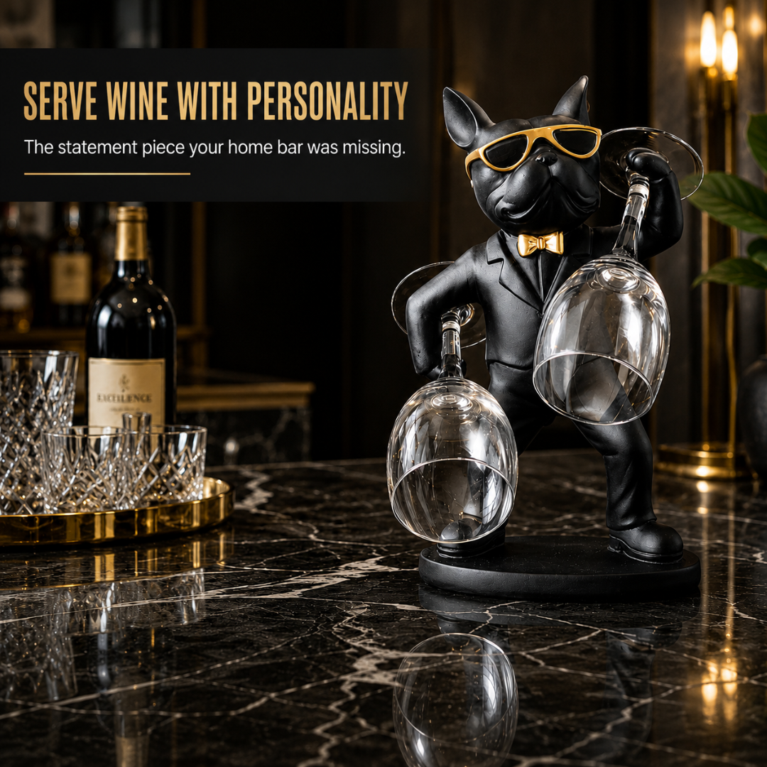 Frenchie Dog Wine Glass Stand – Modern Resin Home Decoration