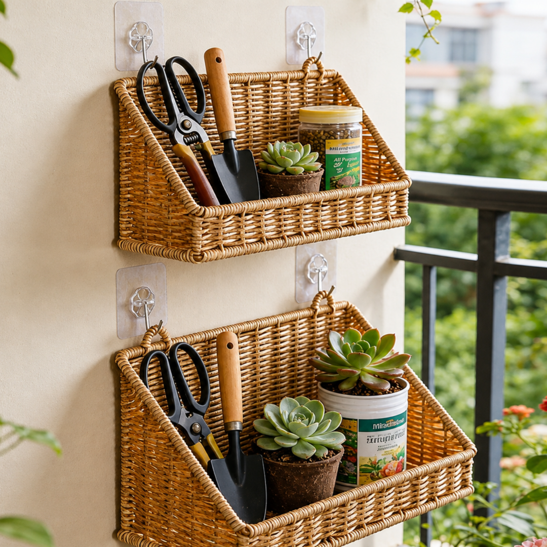 Wall Mounted Storage Basket – Boho Rattan-Look Hanging Organizer