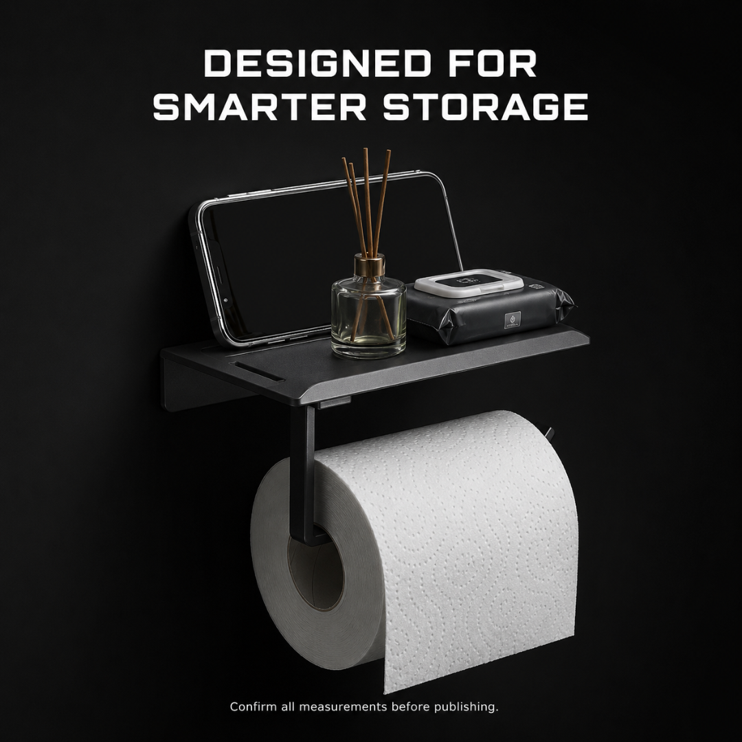 No Drill Toilet Paper Holder, Wall Mounted Shelf Organizer, Space Saving Holder