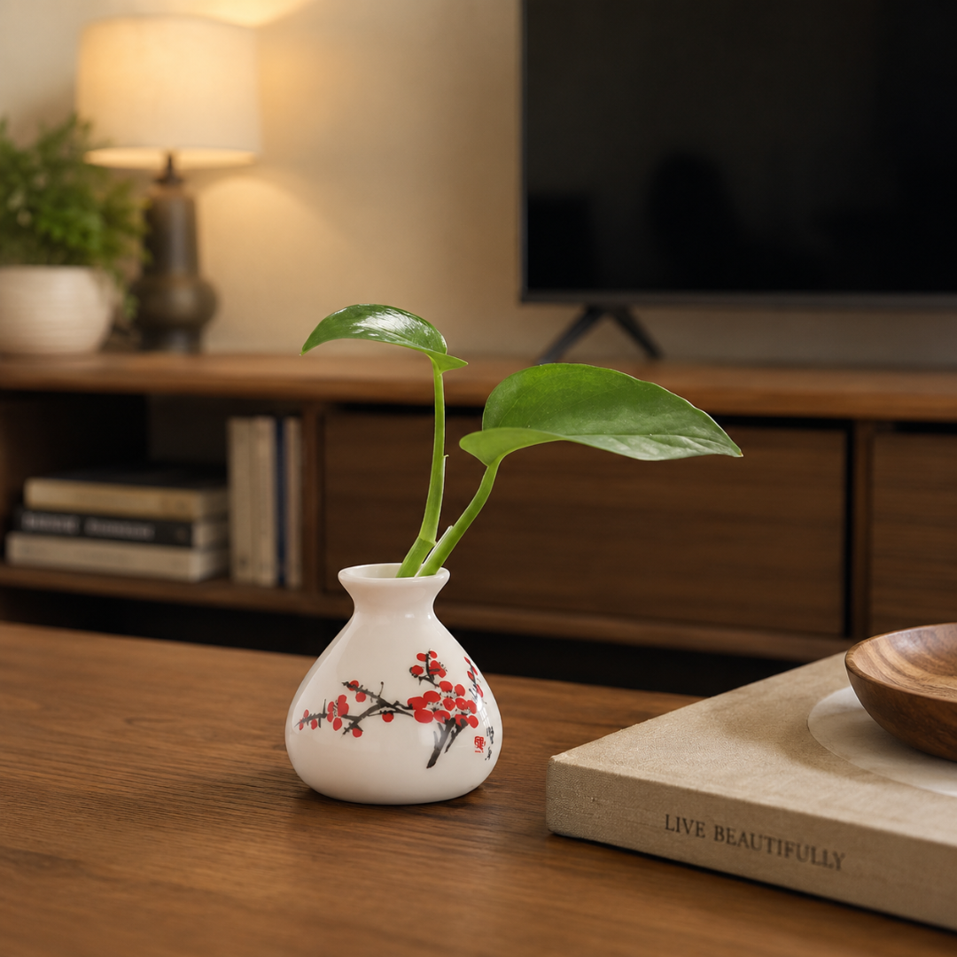 Retro Chinese Style Mini Ceramic Vase – White Niche Home Decor Ornament