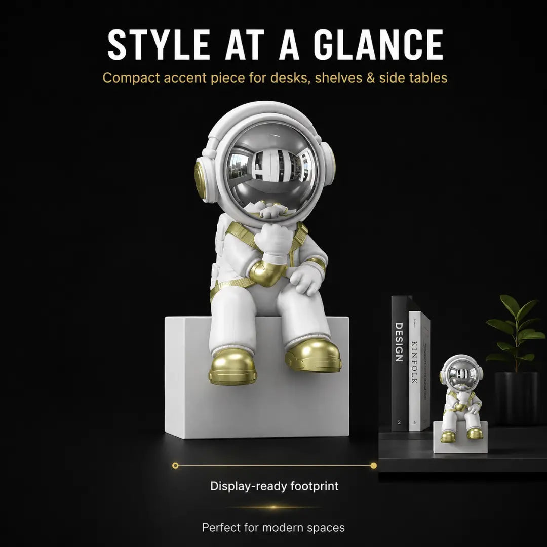 Astronaut Desk Decor, Space Shelf Statue, Headphone Figurine Gift, Sci Fi Ornament, Modern Office Accent, Cosmic Room Decor Jumartins
