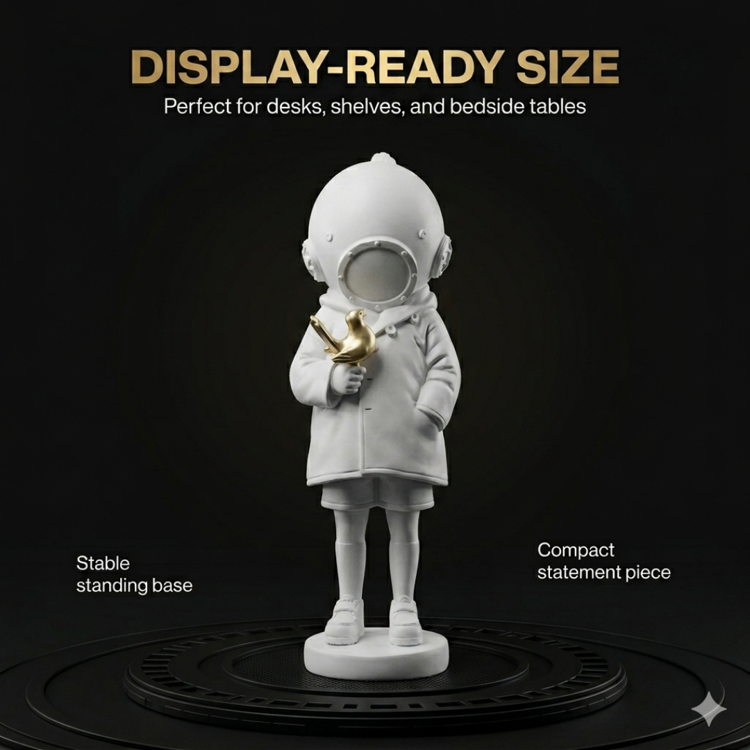 Astronaut Child Figurine with Golden Octopus Sculpture – Modern Space Art Decor