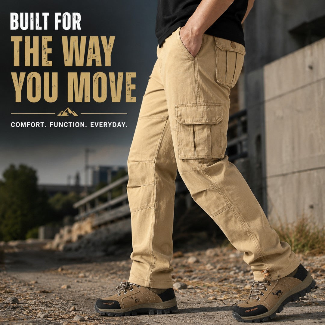 Men's Cargo Pants | Large Pocket Loose Fit Trousers | Outdoor Work Pants | Elastic Waist Utility Pants | Casual Hiking Bottoms