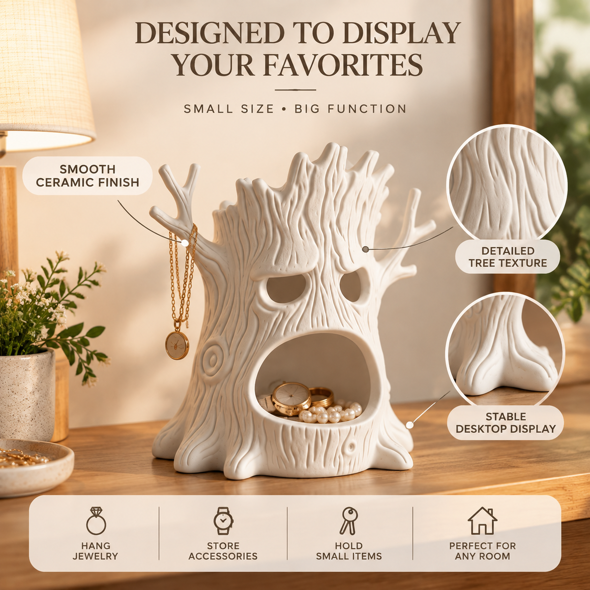 Tree Monster Candle Holder 3D Printed Decorative Figurine Funny Tree Design Home Decor Accent Halloween Display Gift Idea