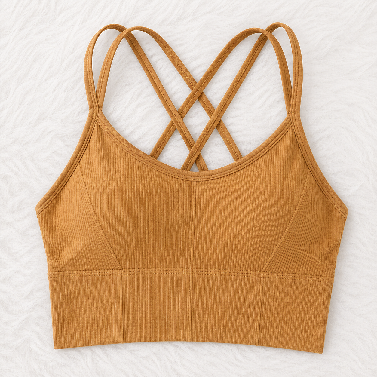 Women Cross Back Sports Bra | White Yoga Crop Top | Strappy Workout Bra | Ribbed Fitness Tank For Gym