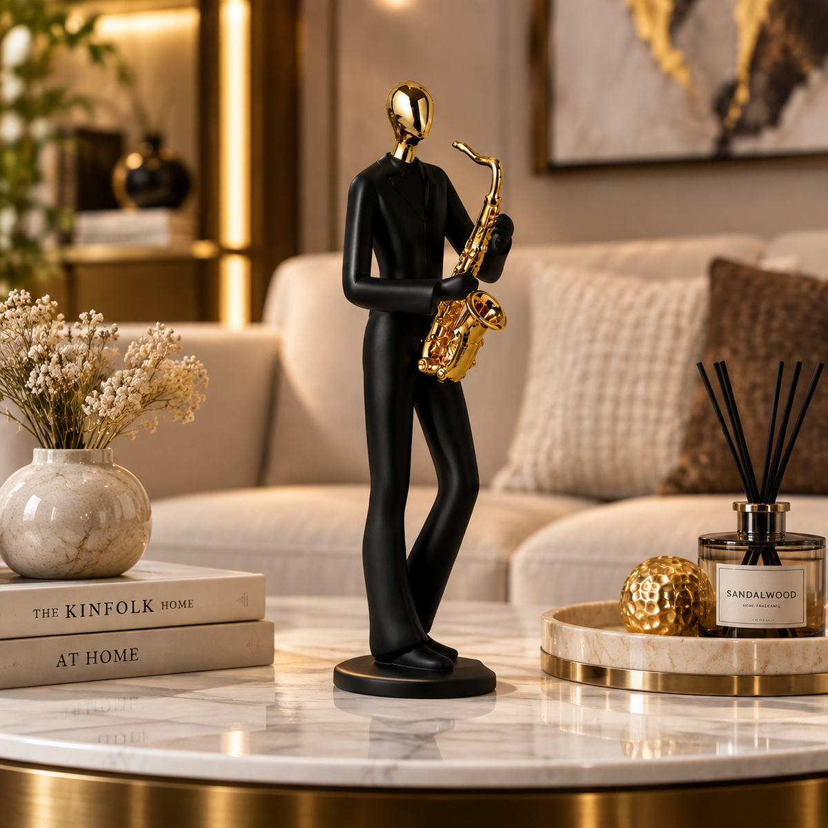 Abstract Musician Sculpture Statue | Modern Character Figurine | Home Decor Accent | Living Room Shelf Ornament | Office Desk Decoration