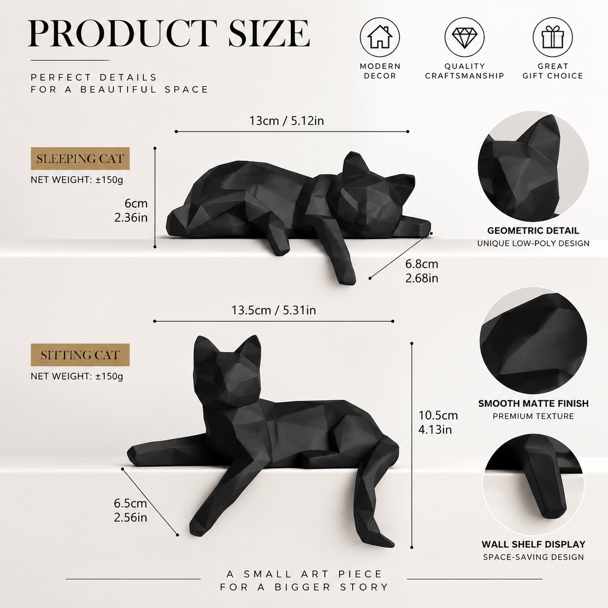 Geometric Cat Sculpture Set | Lazy Cat Figurines | Resin Cat Decor | Modern Animal Statue | Shelf Desk Living Room Decoration | Cat Lover Gift