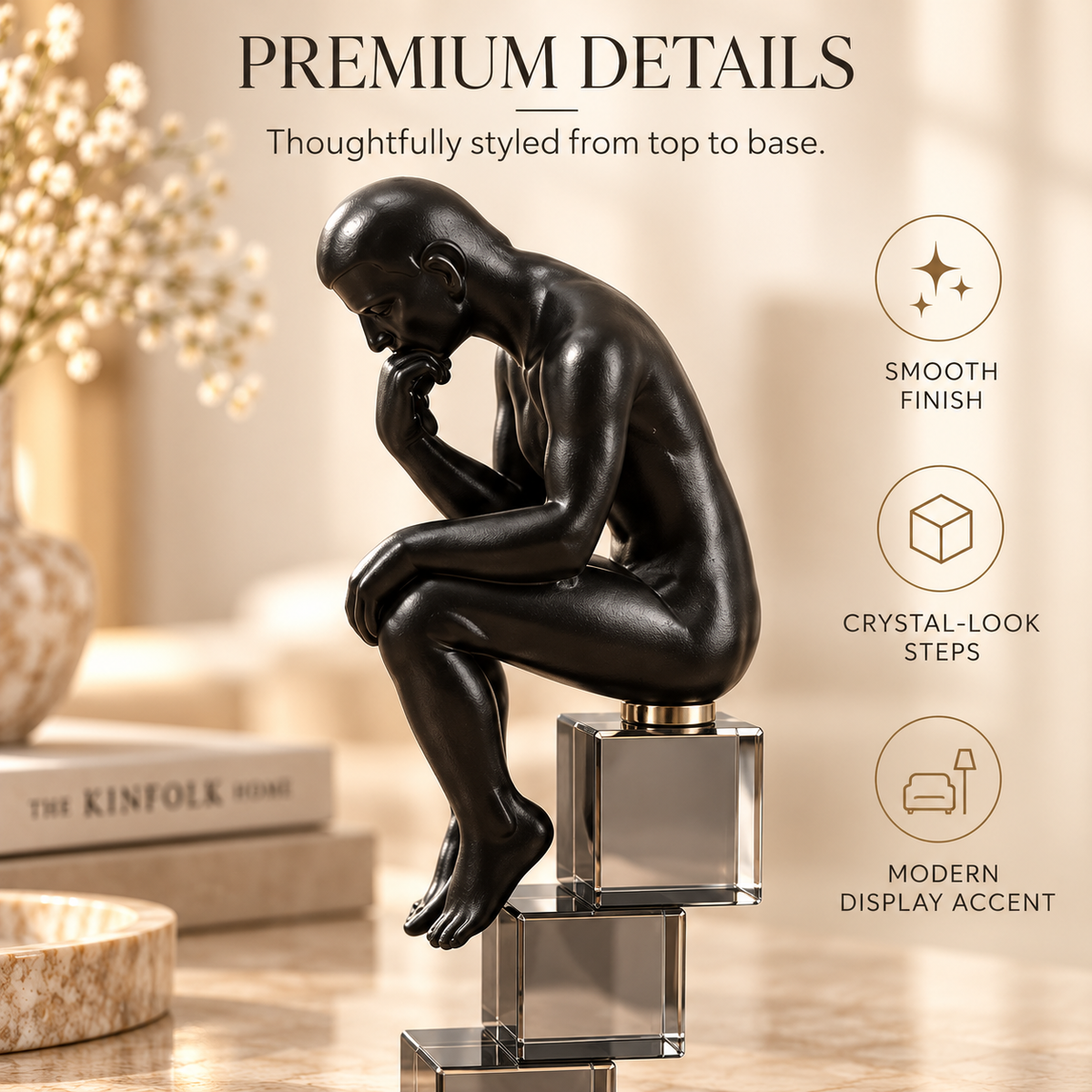 Crystal Ladder Thinker Figurine | Abstract Climbing Sculpture | Modern Desk Ornament | Decorative Statue for Living Room Shelf Office Decor