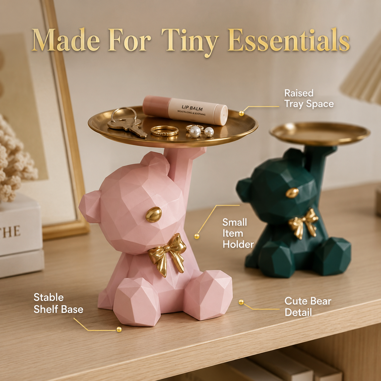 Cute Bear Jewelry Tray Organizer – Aesthetic Vanity Decor, Ring Holder, Key Dish, Small Item Storage for Desk & Nightstand