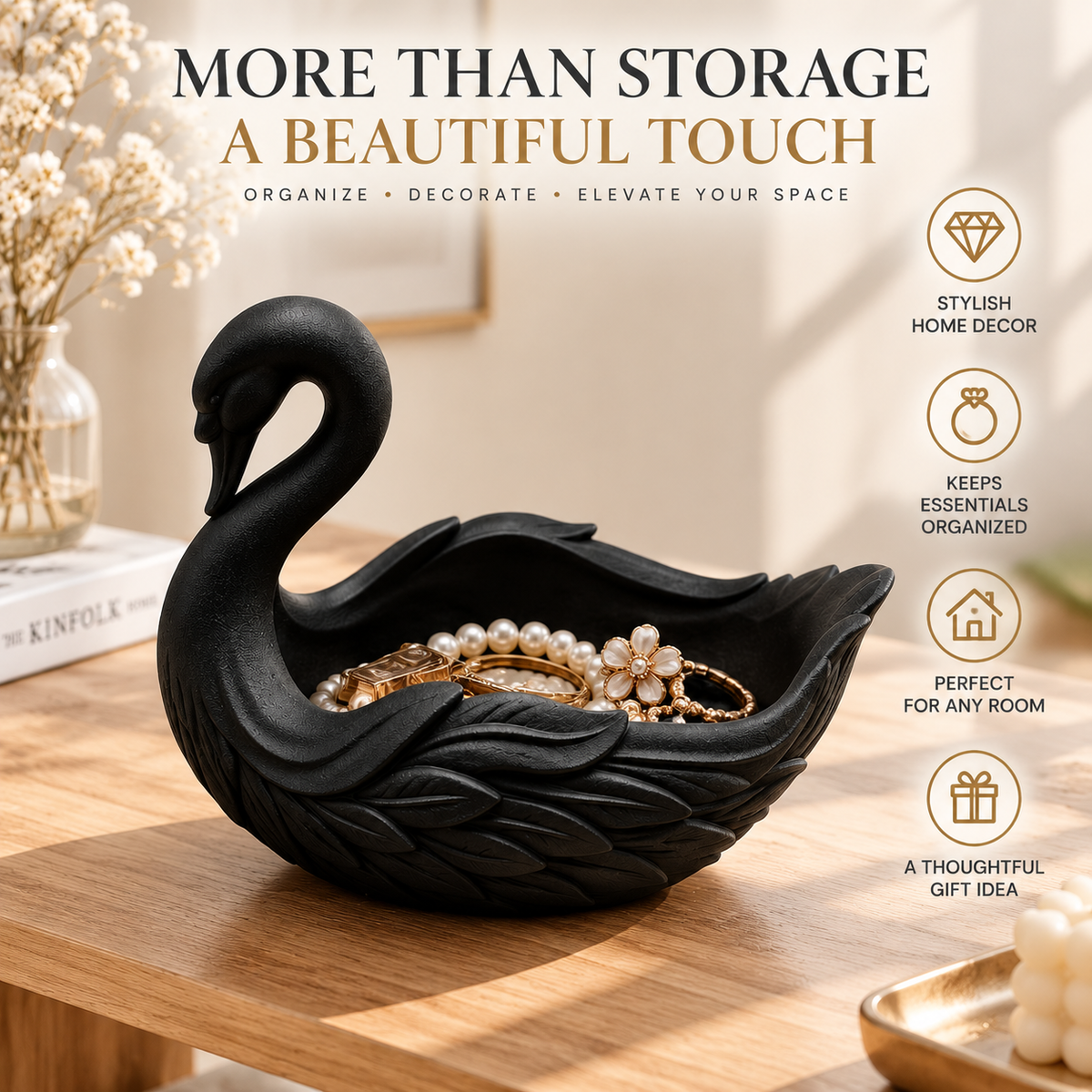 Swan Shaped Storage Tray | Elegant Swan Key Holder Bowl | Decorative Desk Organizer | Home Accent Tray For Jewelry And Small Items