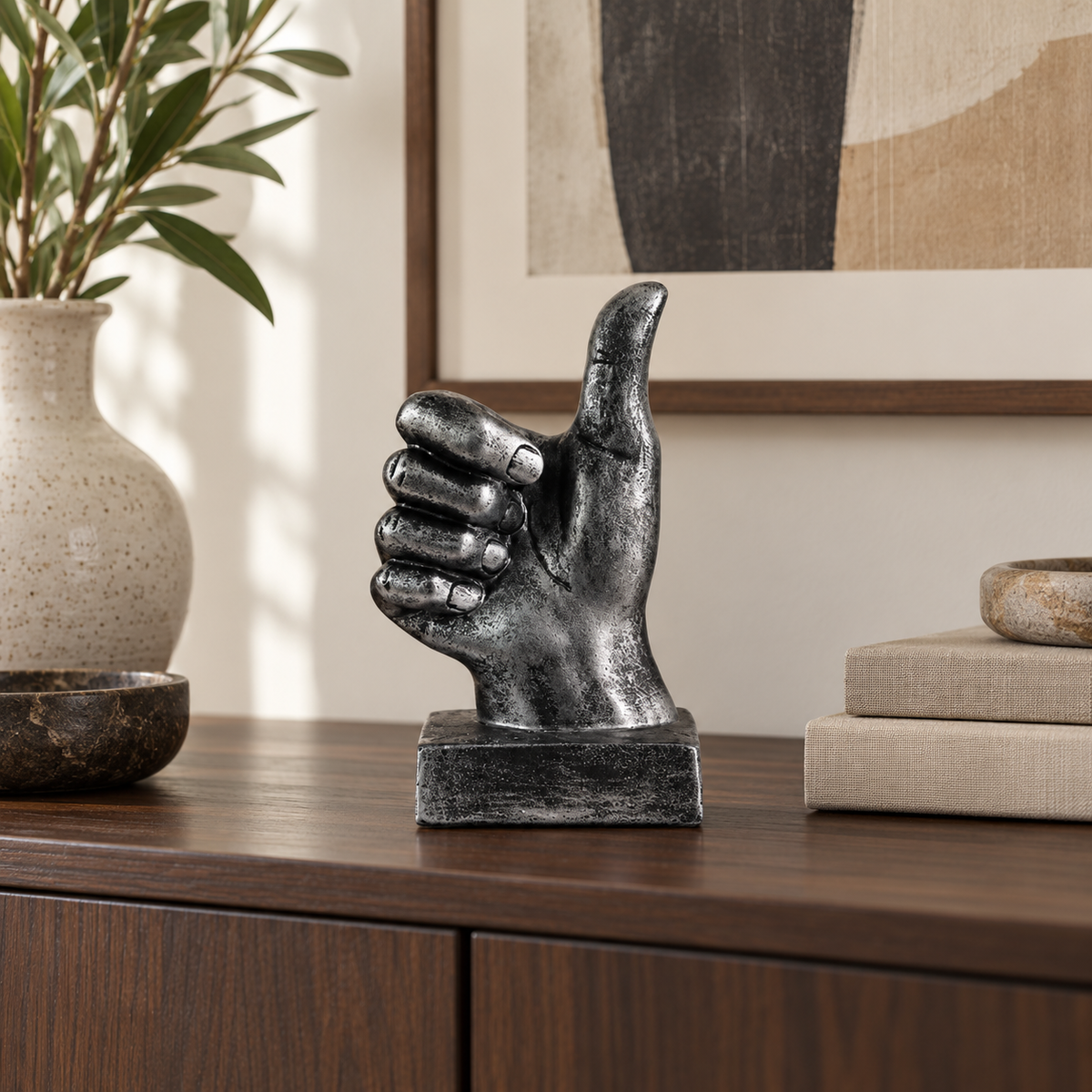 Thumbs Up Hand Resin Sculpture | Vintage Desktop Decor | Creative Finger Gesture Ornament | Living Room Shelf Coffee Table Accent