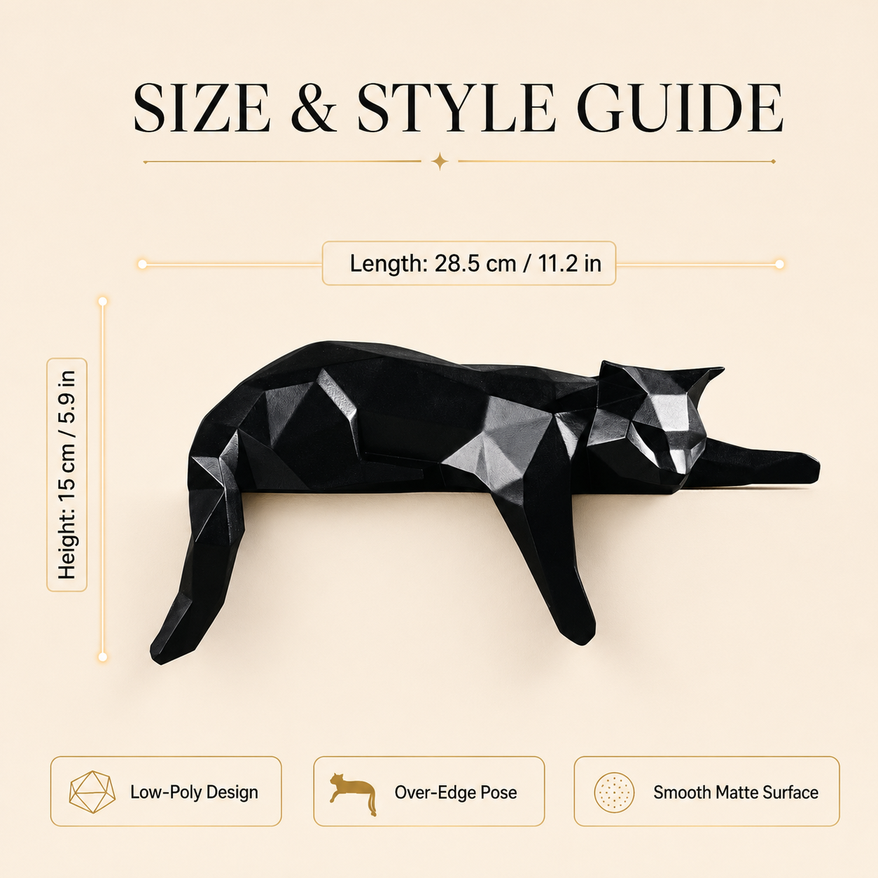 Geometric Lying Cat Statue | Modern Room Decor Figurine | Shelf Desk Table Sculpture | Cat Lover Gift Accent